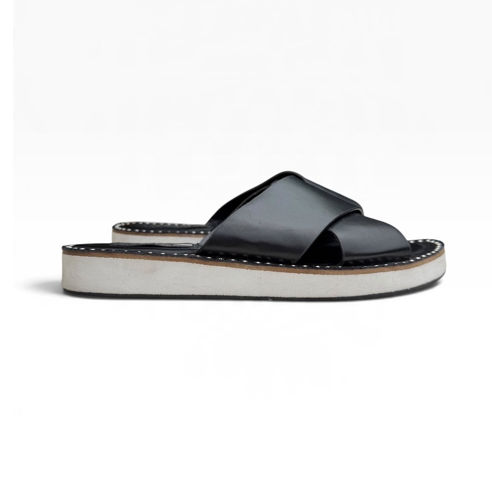 Design Lab Slide Sandals Platform Criss Cross Studded Black Leather Minimalist 9